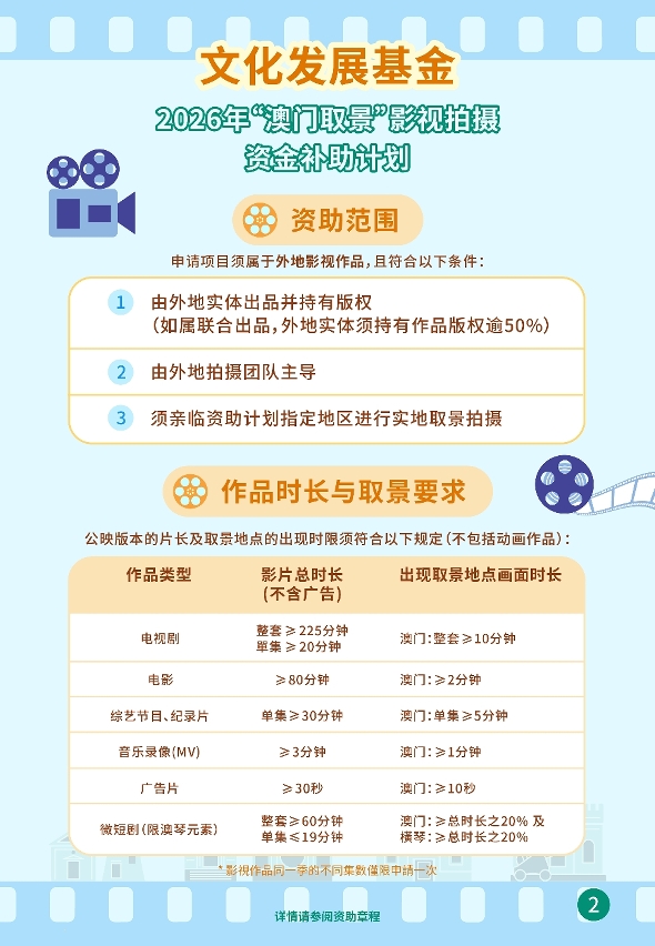 “澳门取景＂影视拍摄资金补助计划 (2)