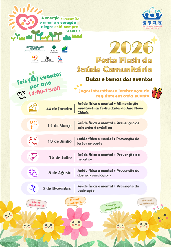 Datas e temas da actividade do “posto flash da comunidade saudável” de 2026