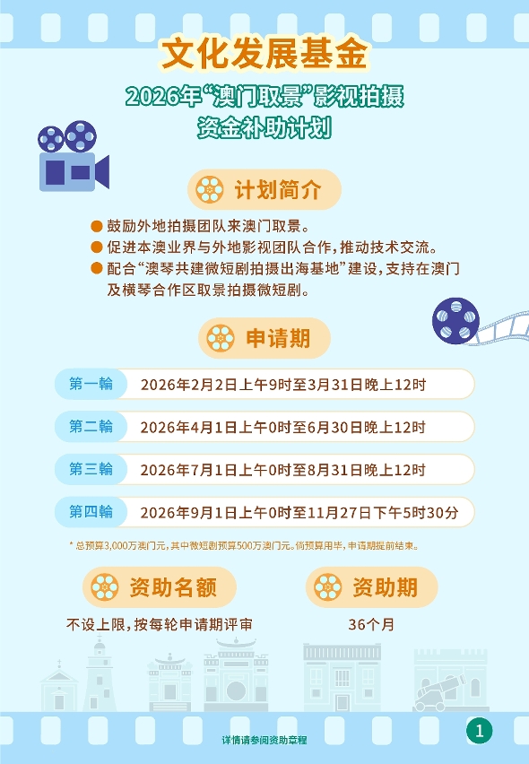 “澳门取景＂影视拍摄资金补助计划 (1)