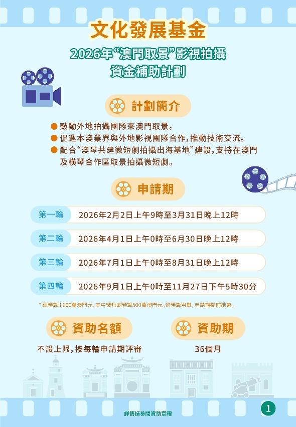 “澳門取景＂影視拍攝資金補助計劃 (1)