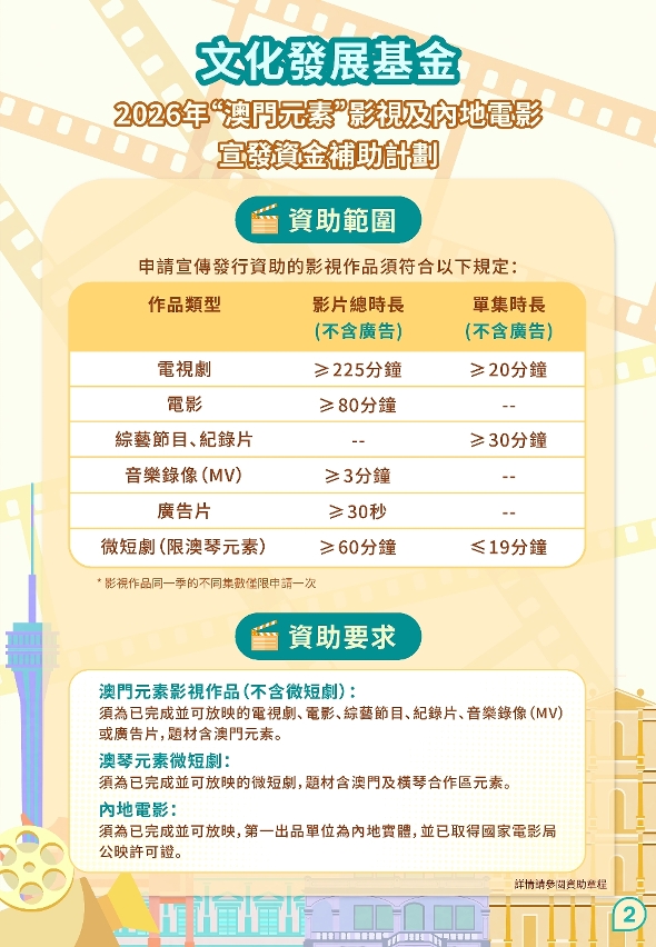 “澳門元素”影視及內地電影宣發資金補助計劃 (2)