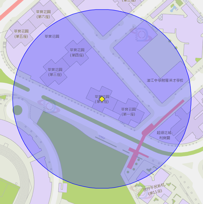 華寶花園第二座附近風險區域100米半徑範圍