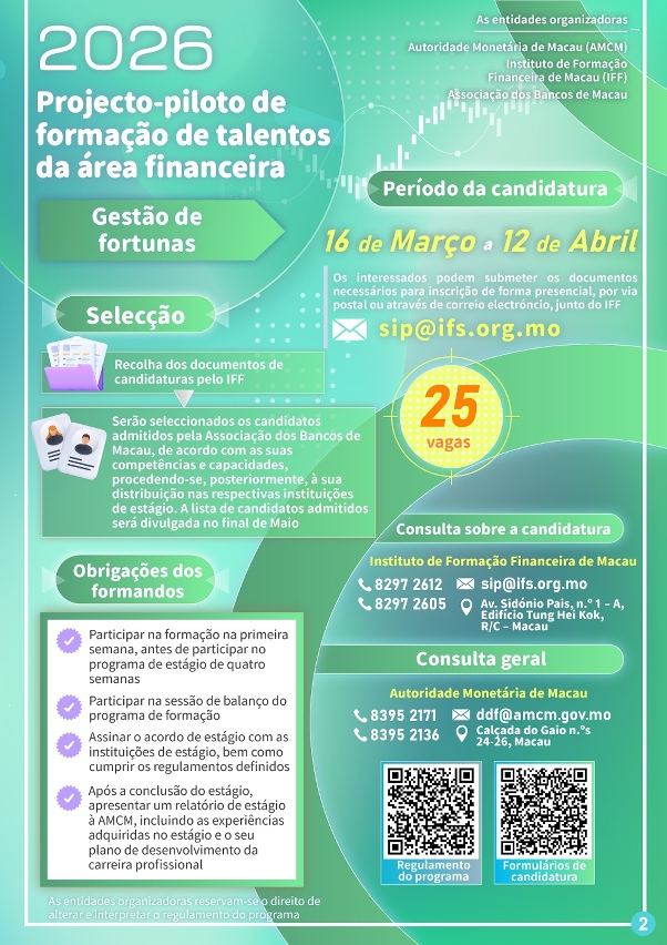 Cartazes do “Projecto-piloto de formação de talentos da área financeira – Gestão de fortunas”