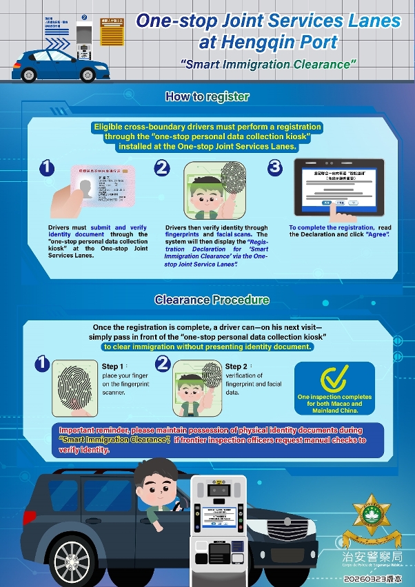 “smart immigration clearance” applied to upgraded one-stop joint services lanes at hengqin port