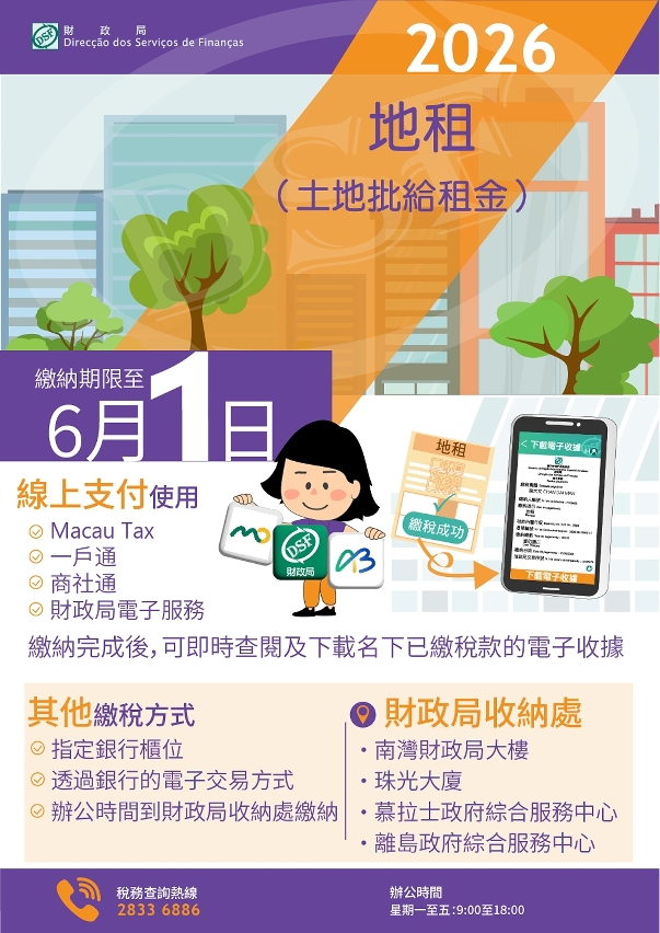 2026年地租（土地批給租金）繳納期限至6月1日