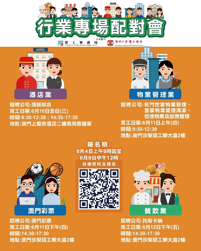 勞工局6月第二周舉辦四場配對會