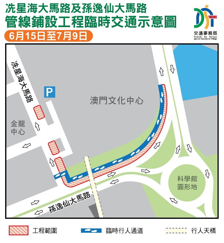 冼星海大馬路及孫逸仙大馬路管線鋪設工程臨時交通示意圖