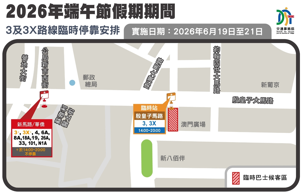 2026年端午节假期期间3及3x路线临时停靠安排