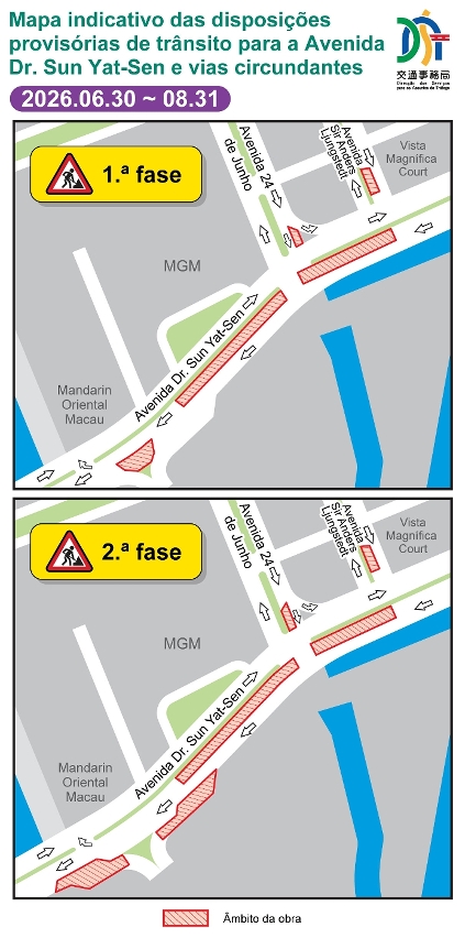 Mapa indicativo das disposições provisórias de trânsito para a Avenida Dr. Sun Yat-Sen e vias circundantes