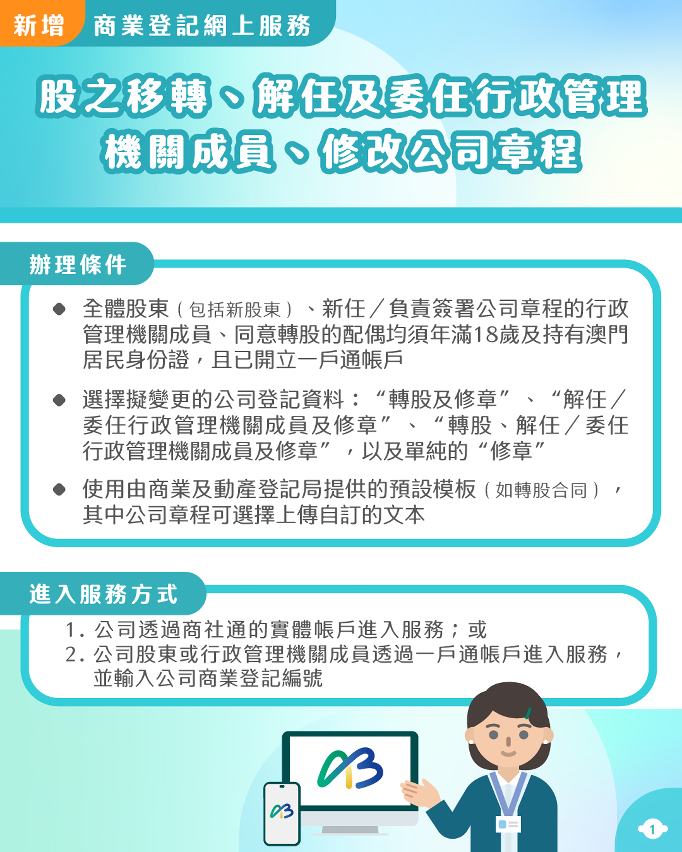 “股之移转、解任及委任公司机关成员、修改公司章程”网上申请办理条件