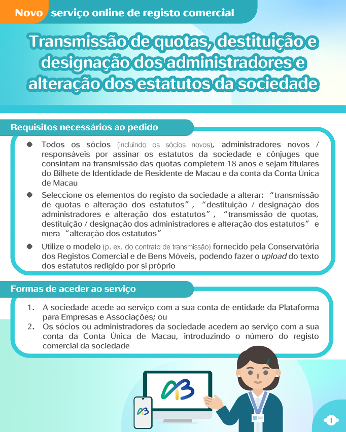 Requisitos necessários ao pedido sobre o serviço online de transmissão de quotas, destituição e designação dos administradores e alteração dos estatutos da sociedade