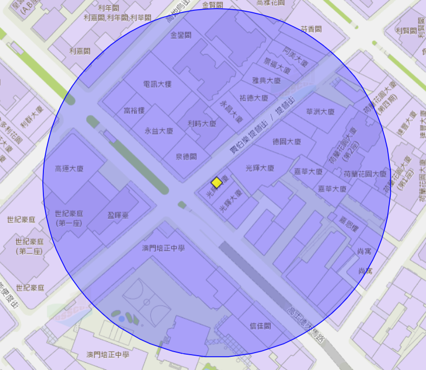 贾伯乐提督街光辉大厦附近风险区域100米半径范围