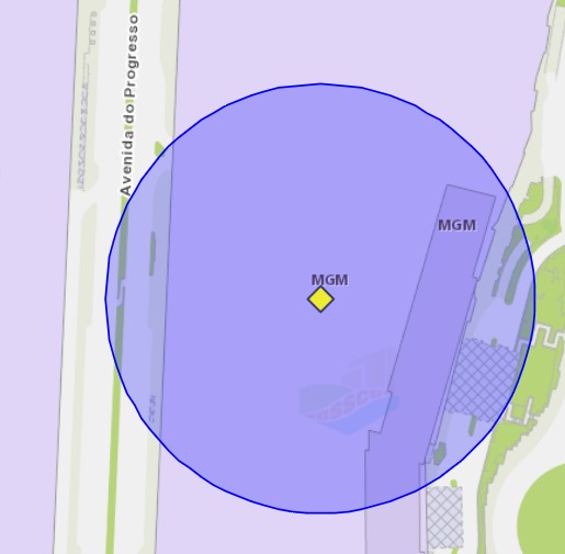 Zona de risco com um raio de 100 metros nas proximidades do mgm cotai