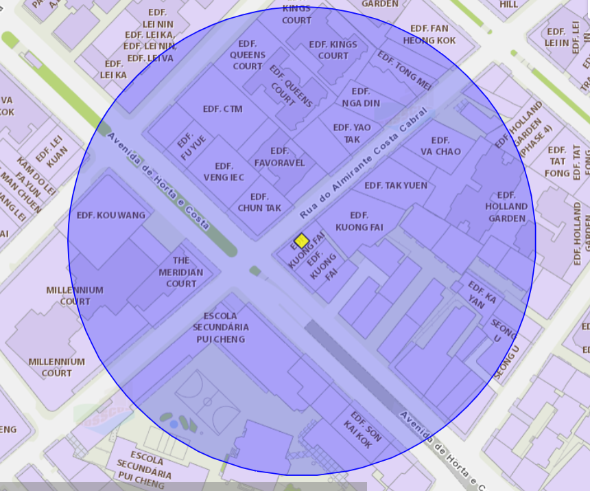 Zona de risco com um raio de 100 metros nas proximidades do edifício kuong fai, na rua do almirante costa cabral