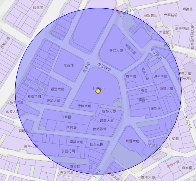 下环街市附近风险区域100米半径范围