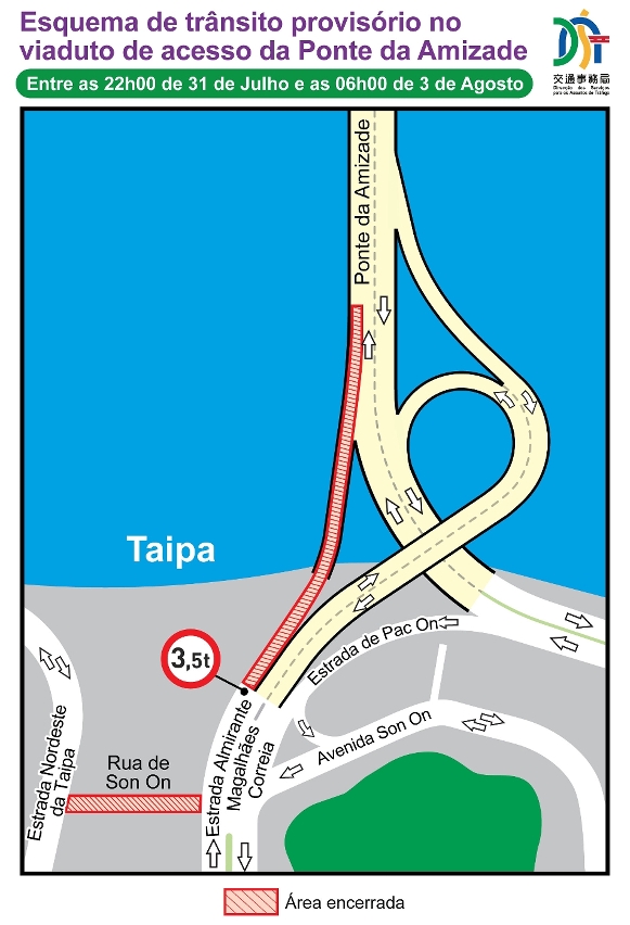 Esquema de trânsito provisório no viaduto de acesso da ponte da amizade
