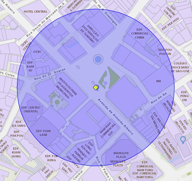 zona de risco com um raio de 100 metros nas proximidades do Largo do Senado