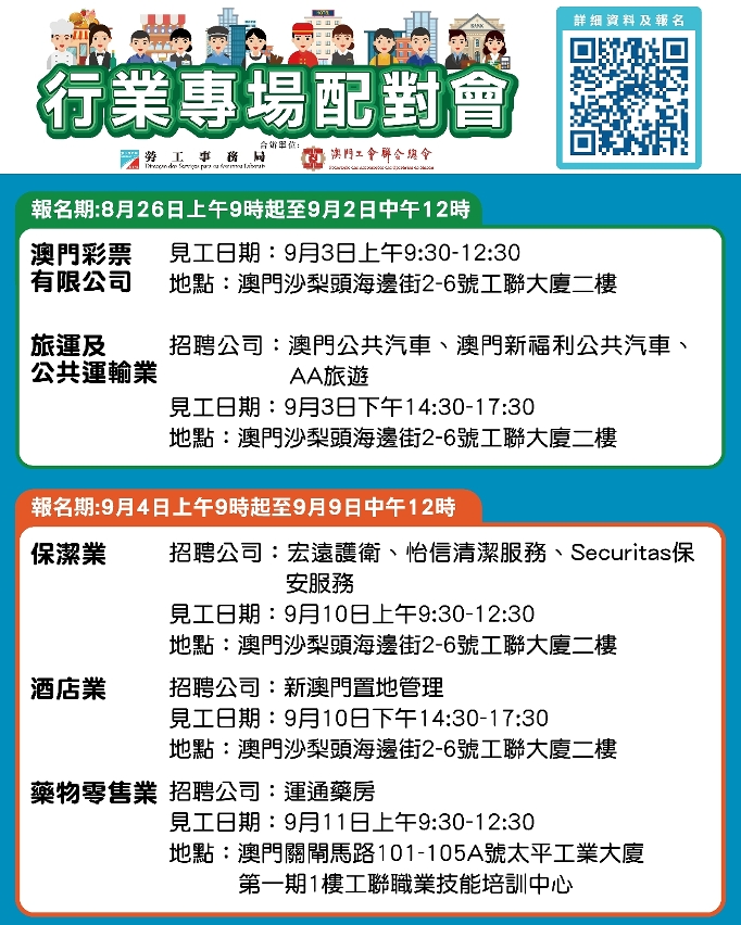 勞工局與工聯9月上旬舉辦五場行業專場配對會