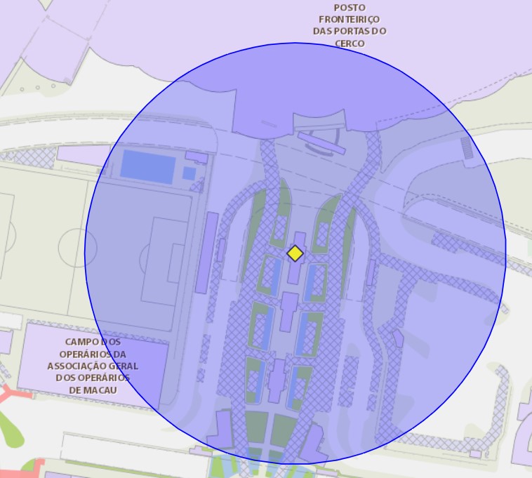 zona de risco com um raio de 100 metros nas proximidades da Praça das Portas do Cerco.