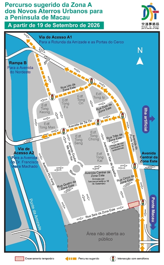 2. percurso sugerido da zona a dos novos aterros urbanos para a península de macau