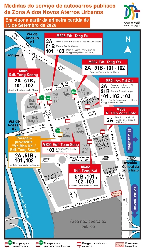 Medidas do serviço de autocarros públicos da zona a dos novos aterros urbanos