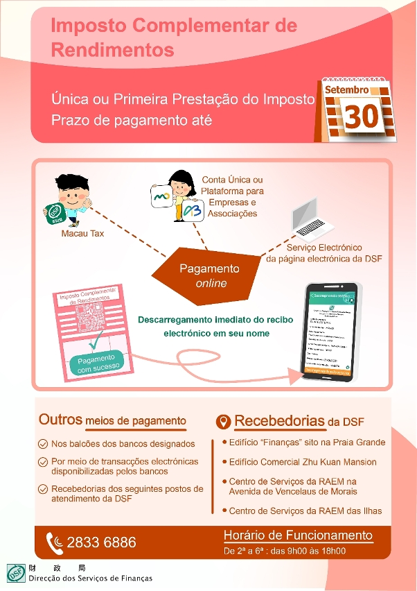 O prazo de pagamento da única ou primeira prestação do Imposto Complementar de Rendimentos vai até 30 de Setembro