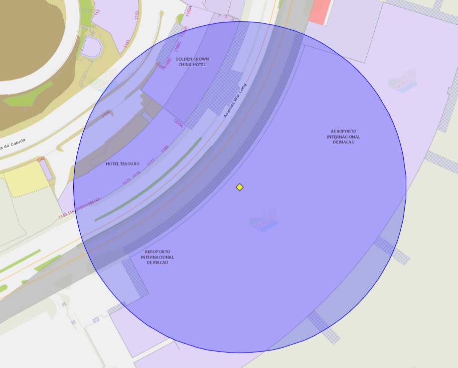 Zona de risco com um raio de 100 metros nas proximidades do aeroporto internacional de macau