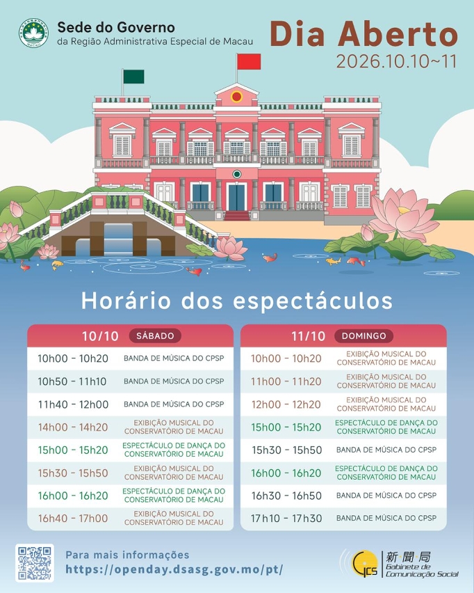 Dia de abertura da Sede do Governo - Horário dos espectáculos