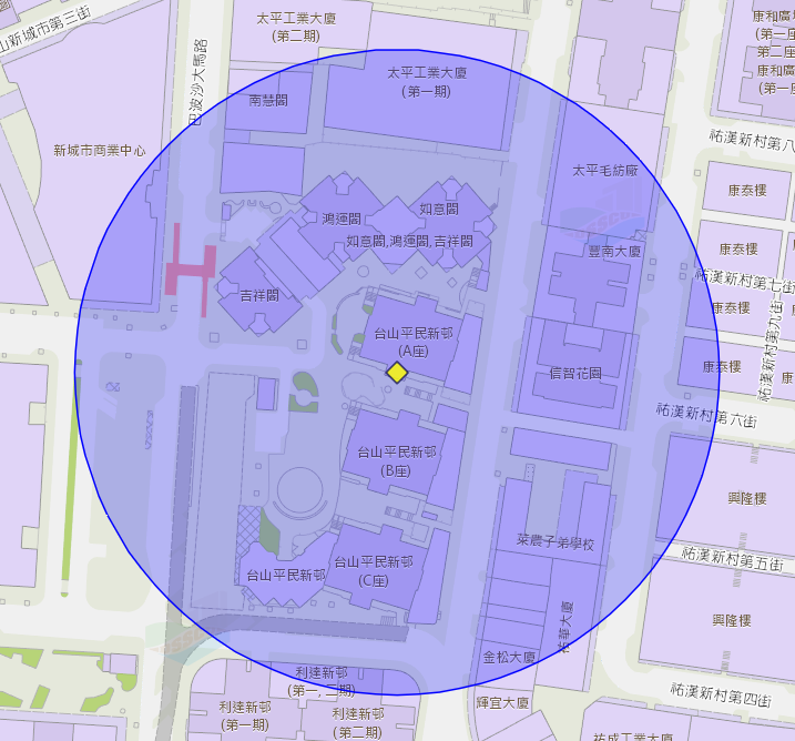 關閘馬路巴波沙平民新邨a 座附近風險區域100米半徑範